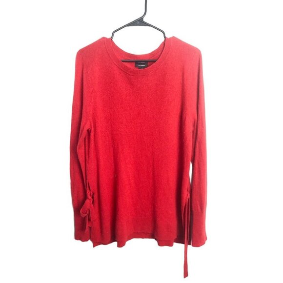 Halogen 100% Cashmere Tie Split Hem Red Pullover Sweater XL Womens - Picture 1 of 5